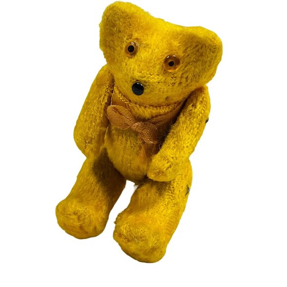 Antique Teddy Bear German Golden Mohair 3" doll size Jointed glass eyes - Picture 2 of 7